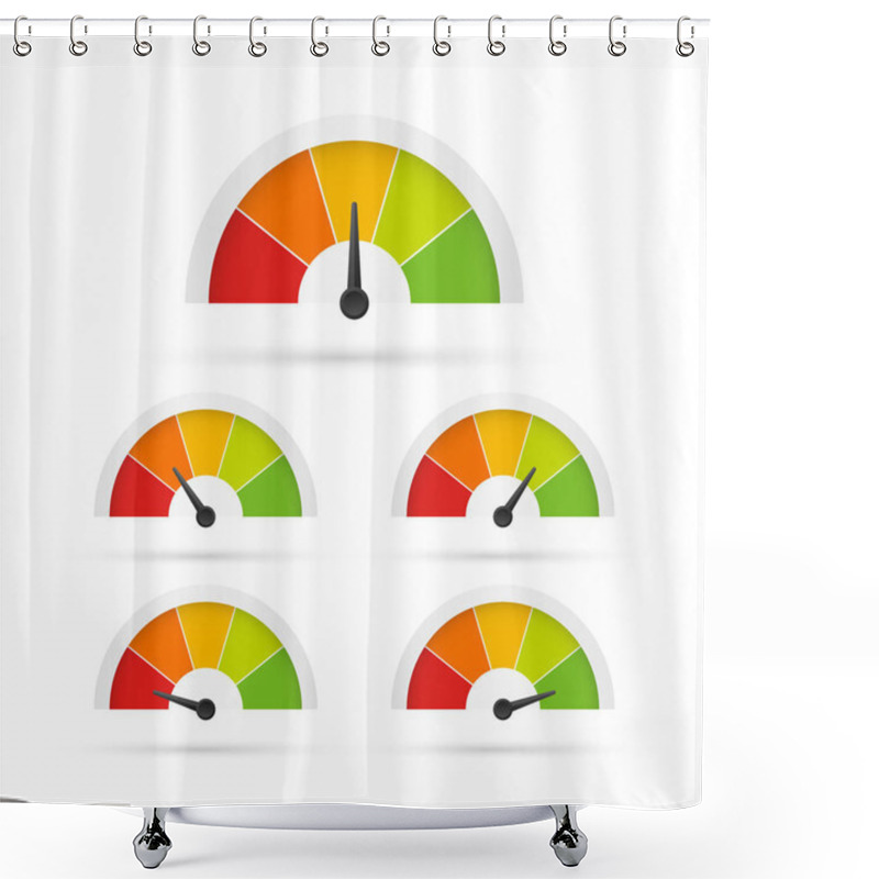 Personality  Rating Customer Satisfaction Meter. Different Emotions Art Design From Red To Green. Abstract Concept Graphic Element Of Tachometer, Speedometer, Indicators, Score. Vector Stock Illustration. Shower Curtains