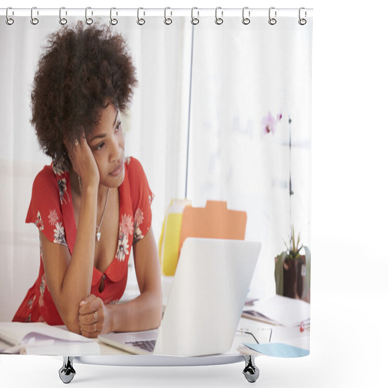 Personality  Frustrated Woman Working At Desk Shower Curtains