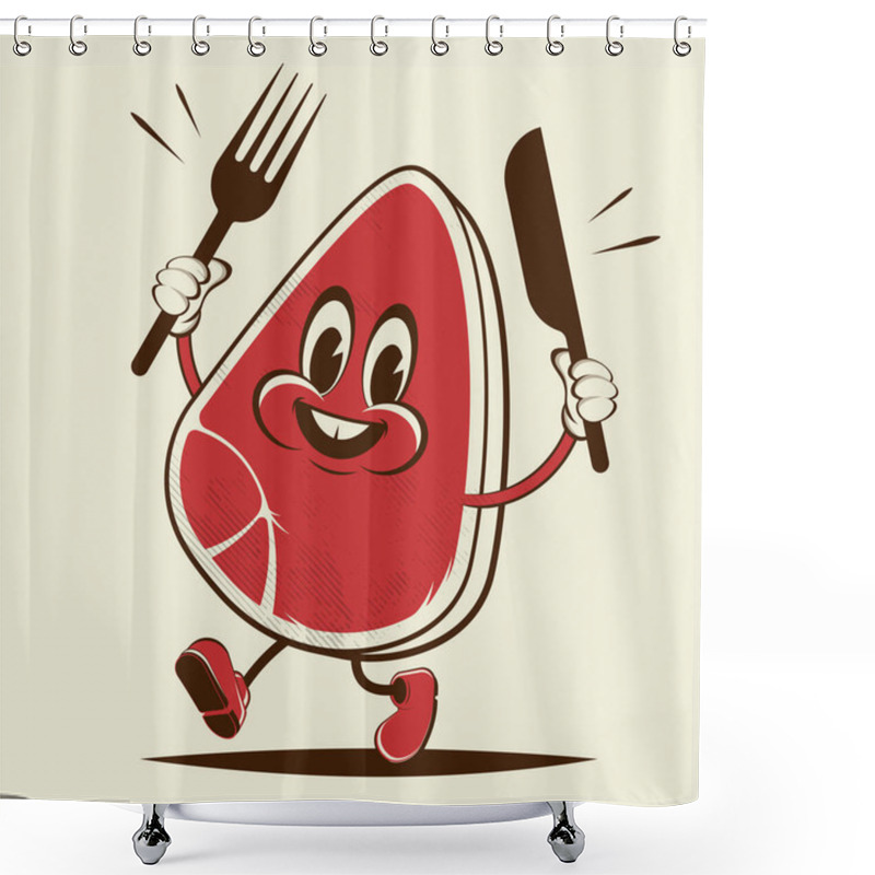 Personality  Funny Steak Retro Cartoon Illustration Shower Curtains