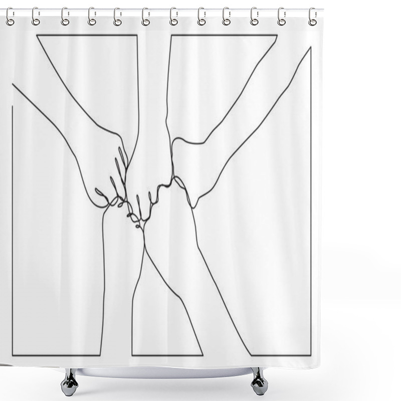 Personality  Continuous Line Drawing Of Hands Of Team Bumping Fists Together Shower Curtains