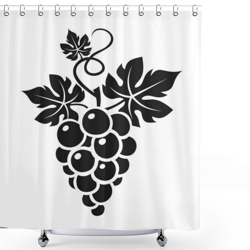 Personality  Bunch Of Grapes With Leaves. Vector Black Silhouette Of Grapes Isolated On A White Background Shower Curtains