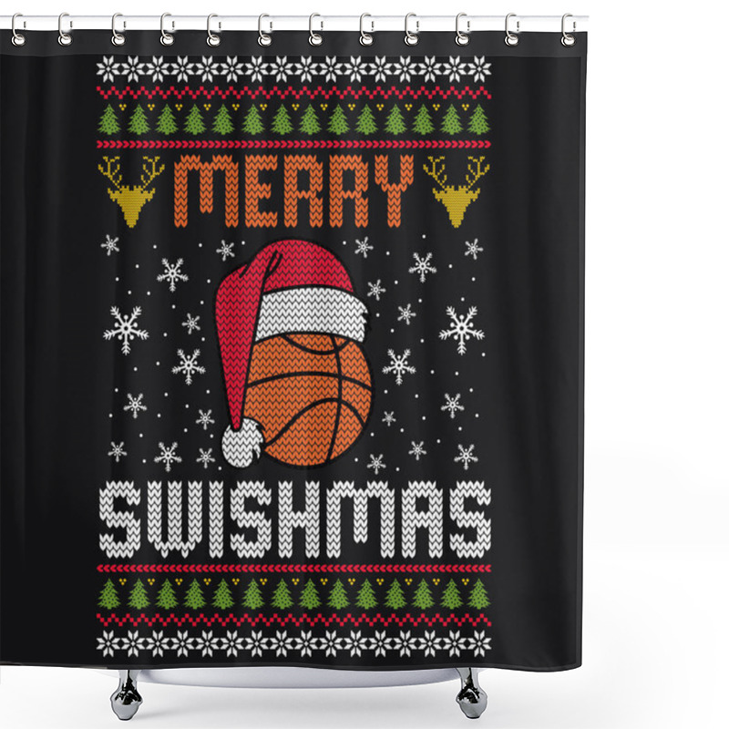 Personality  Merry Swishmas - Ugly Christmas Sweater Designs - Vector Graphic Shower Curtains