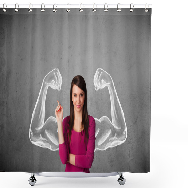 Personality  Young Woman With Strong Muscled Arms Shower Curtains