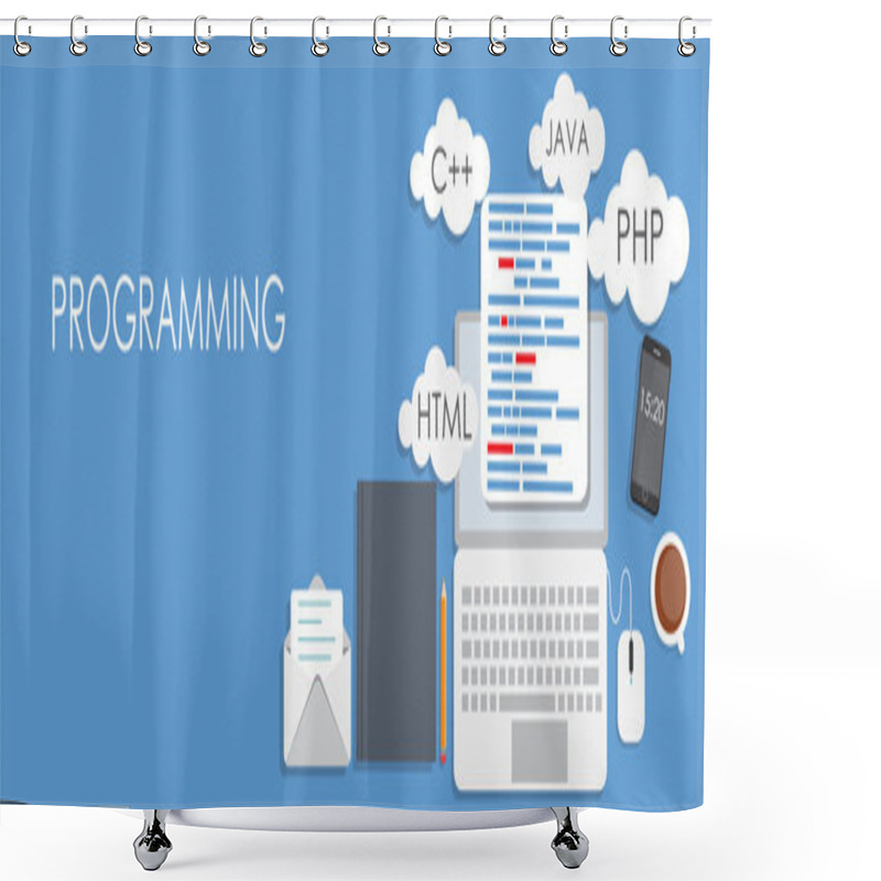 Personality  Programming Coding Flat Concept Vector Illustration Shower Curtains