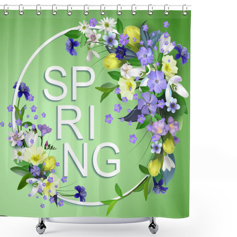 Personality  Spring Primroses Card With Space For Text In A Round Frame. Spri Shower Curtains