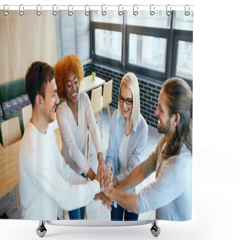 Personality  Teamwork. Smiling People Putting Hands Together Shower Curtains