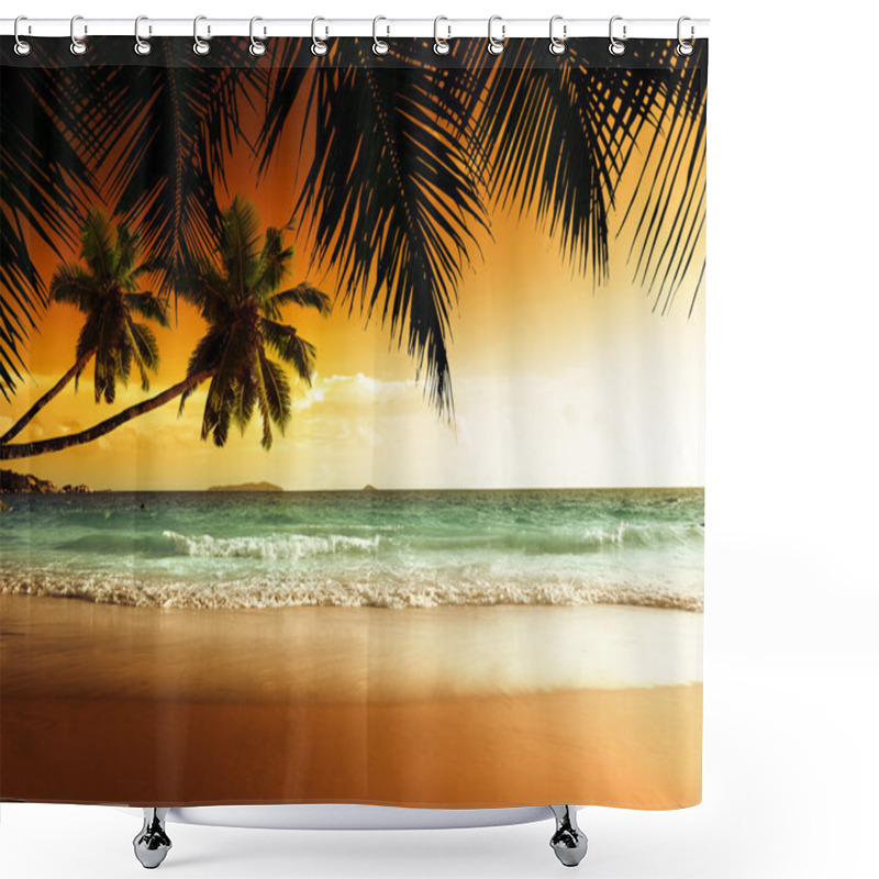 Personality  Sunset On The Beach Of Caribbean Sea Shower Curtains