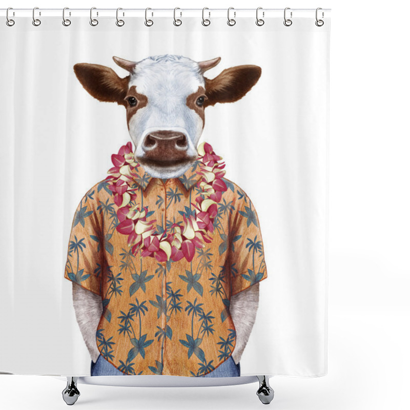 Personality  Cow In Summer Shirt With Hawaiian Lei. Shower Curtains