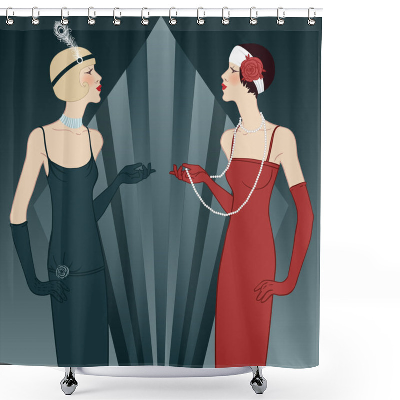 Personality  Flapper Girls Series: Retro Party Invitation Design (black) Shower Curtains