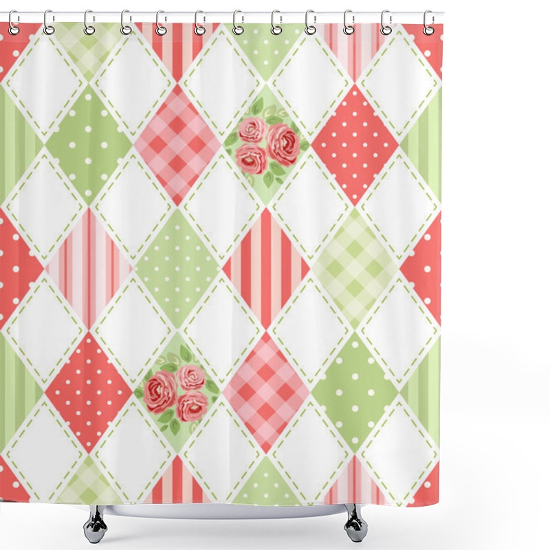 Personality   Pattern In Rhombus Shapes With Flowers Shower Curtains