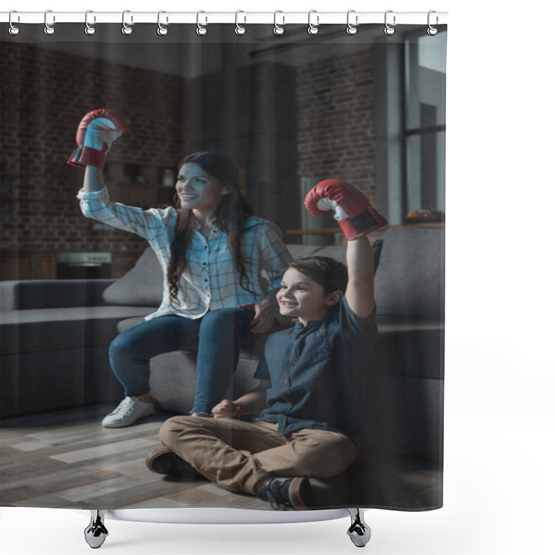 Personality  Family In Boxing Gloves Watching Match Shower Curtains