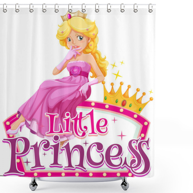 Personality  Font Design For Word Little Princess With Cute Princees In Pink Illustration Shower Curtains