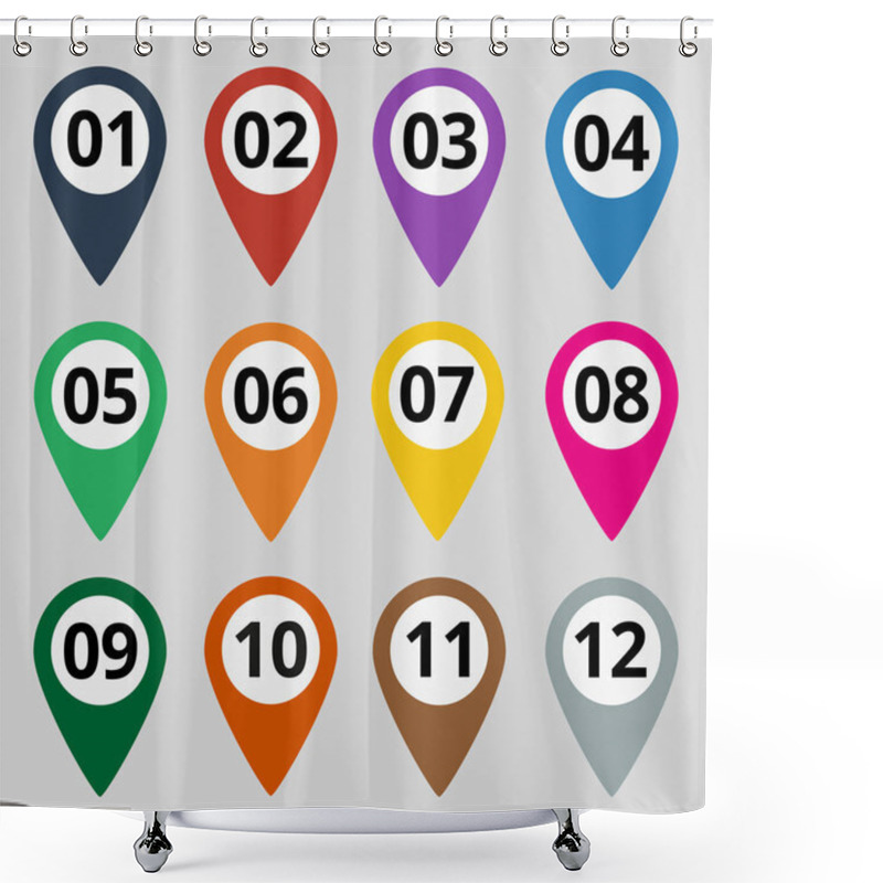 Personality  Flat Map Markers With Numbers. Vector Illustration Shower Curtains