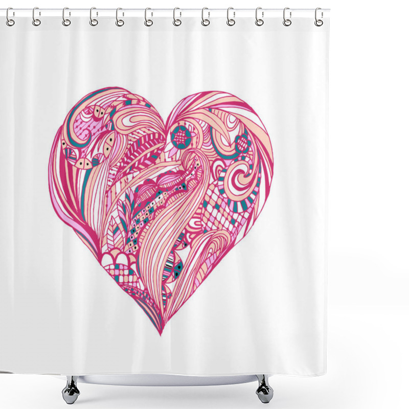 Personality  Handdrawn Doodle Heart For Web Site, Greeting Card And Valentine Shower Curtains