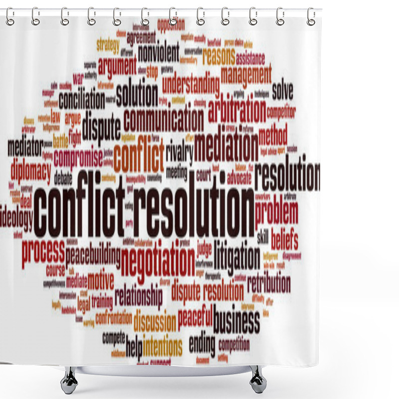 Personality  Conflict Resolution Word Cloud Concept. Collage Made Of Words About Conflict Resolution. Vector Illustration  Shower Curtains