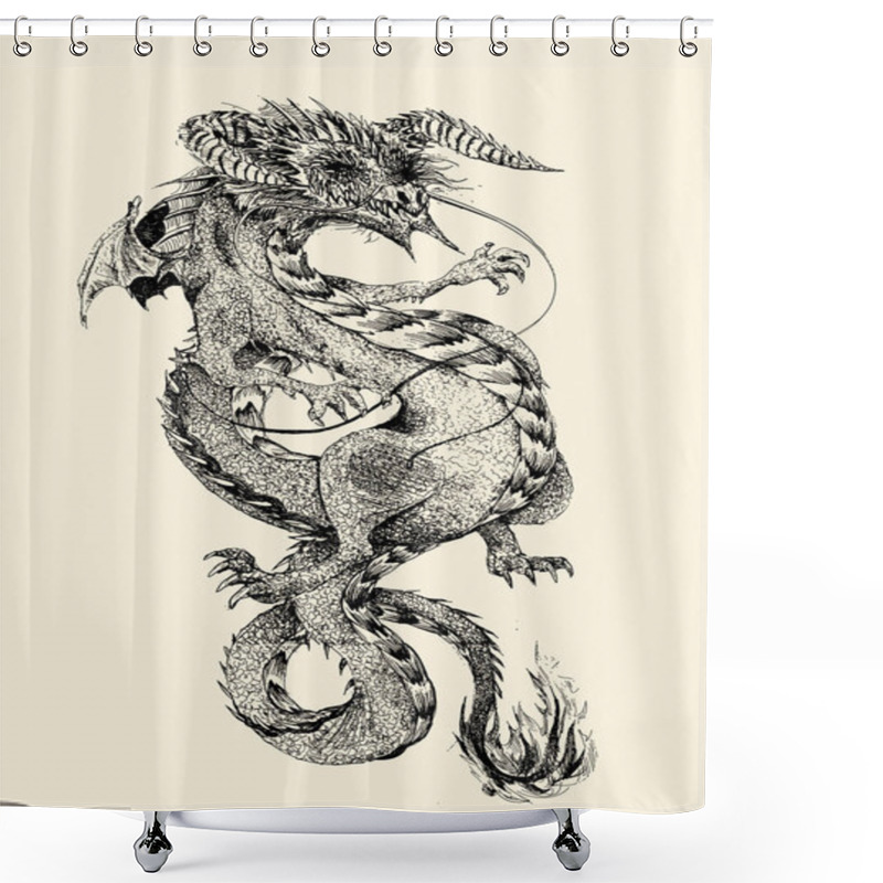 Personality  Illustration Of Hand Draw Dragon ,vector Illustration Shower Curtains