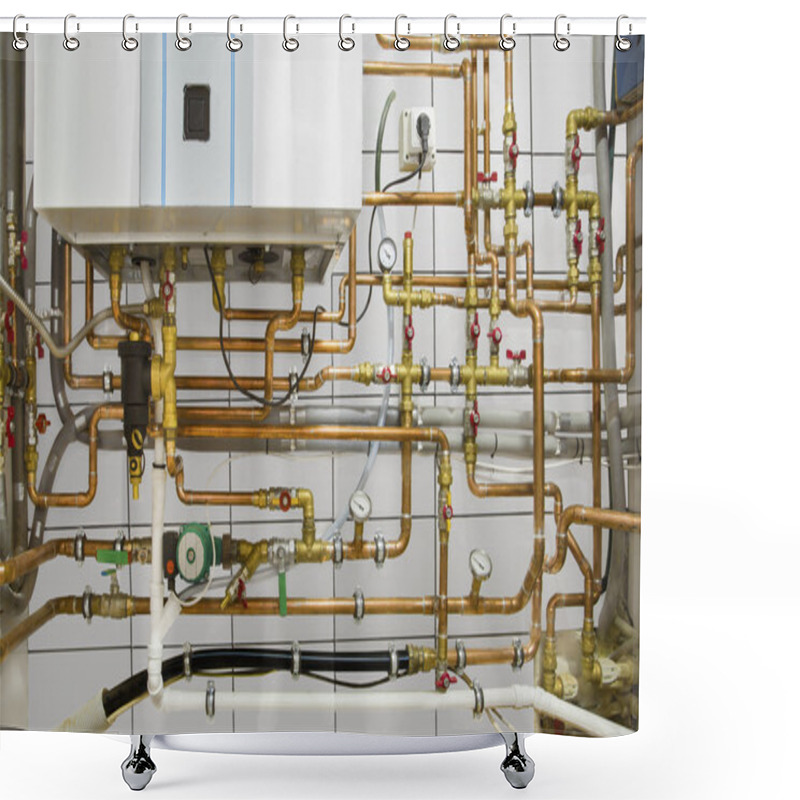 Personality  Copper Pipes Engineering In Boiler-room Shower Curtains