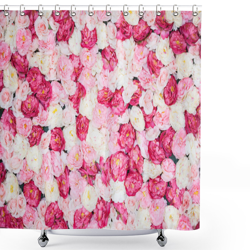 Personality  Background Full Of White And Pink Peonies Shower Curtains