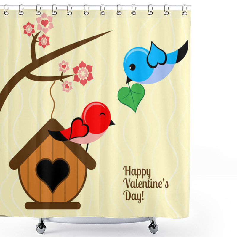 Personality  Vector Card For Valentine's Day With Birds. Shower Curtains