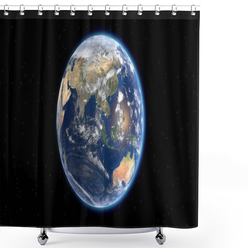 Personality  Flying Over The Earth's Surface, 3D Rendering. Shower Curtains