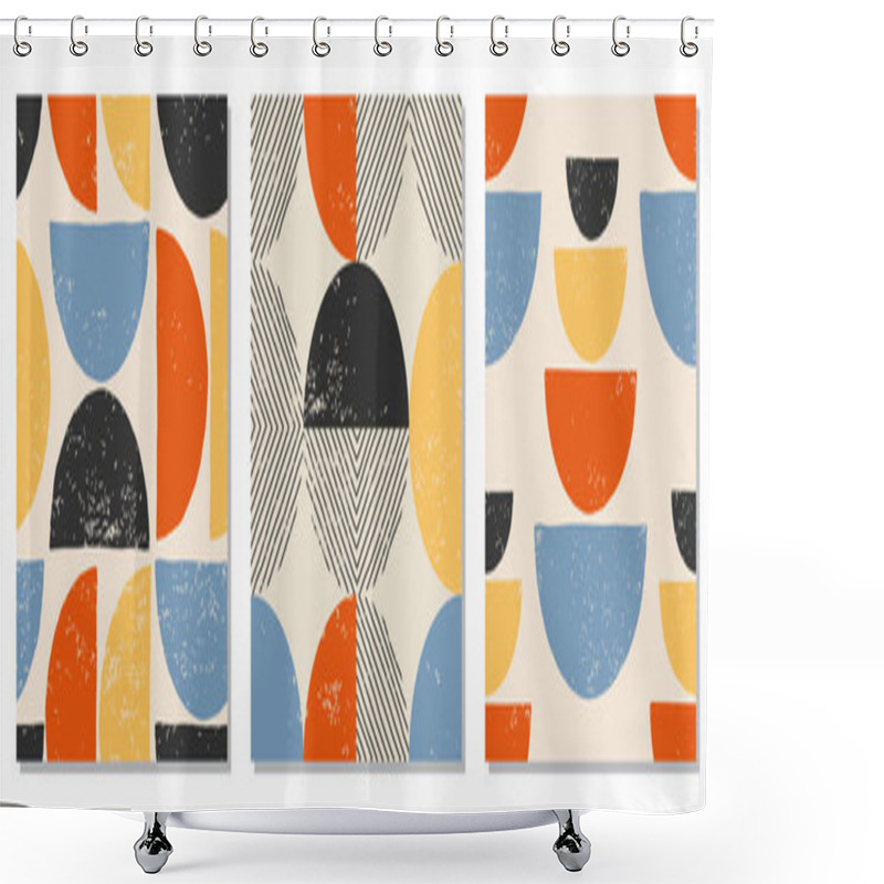 Personality  Set Of Trendy Minimalist Seamless Pattern With Abstract Hand Drawn Composition Shower Curtains