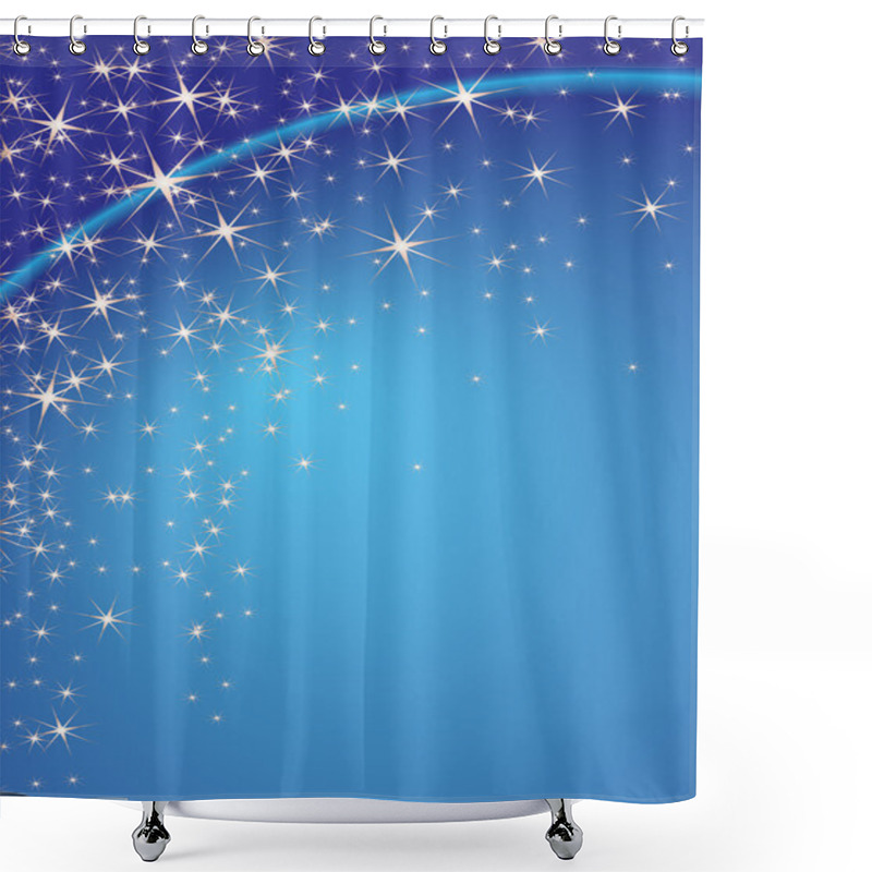 Personality  Christmas Theme With Stars On A Blue Background. Shower Curtains