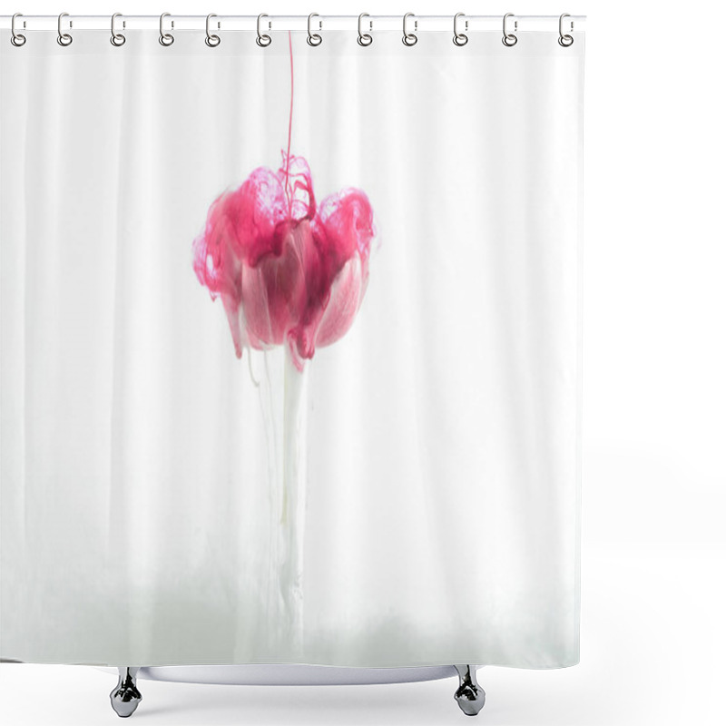 Personality  Close Up View Of Pink Flower And Paint Splash Isolated On White Shower Curtains