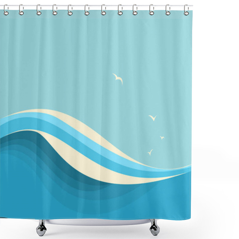 Personality  Big Ocean Waves .Vector Seascape With Sky Background For Text Shower Curtains