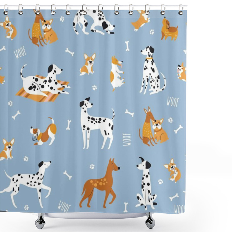 Personality  Seamless Pattern With Funny Dogs. Creative Texture In Scandinavian Style. Great For Fabric, Textile Vector Illustration Shower Curtains