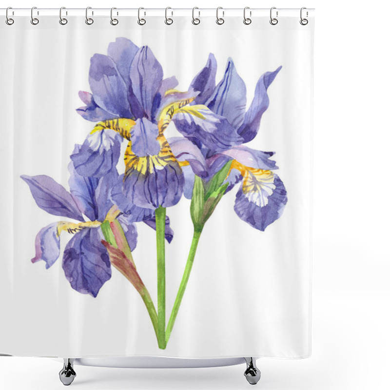 Personality  Watercolor Set Of Irises, Hand Drawn Floral Illustration, Blue Flowers Isolated On White Background. Shower Curtains