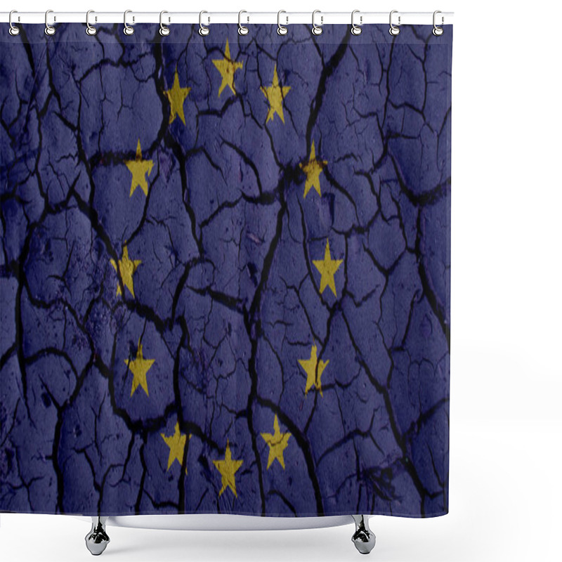 Personality  Political Crisis Or Environmental Concept: Mud Cracks With EU Flag Shower Curtains