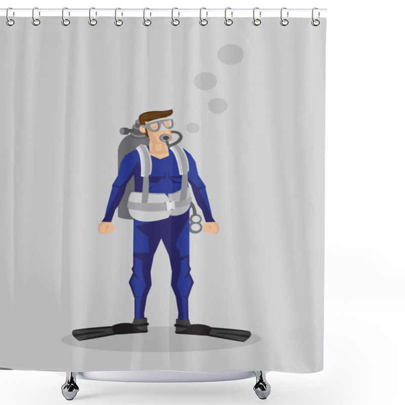 Personality  Scuba Diver Cartoon Character Vector Illustration  Shower Curtains