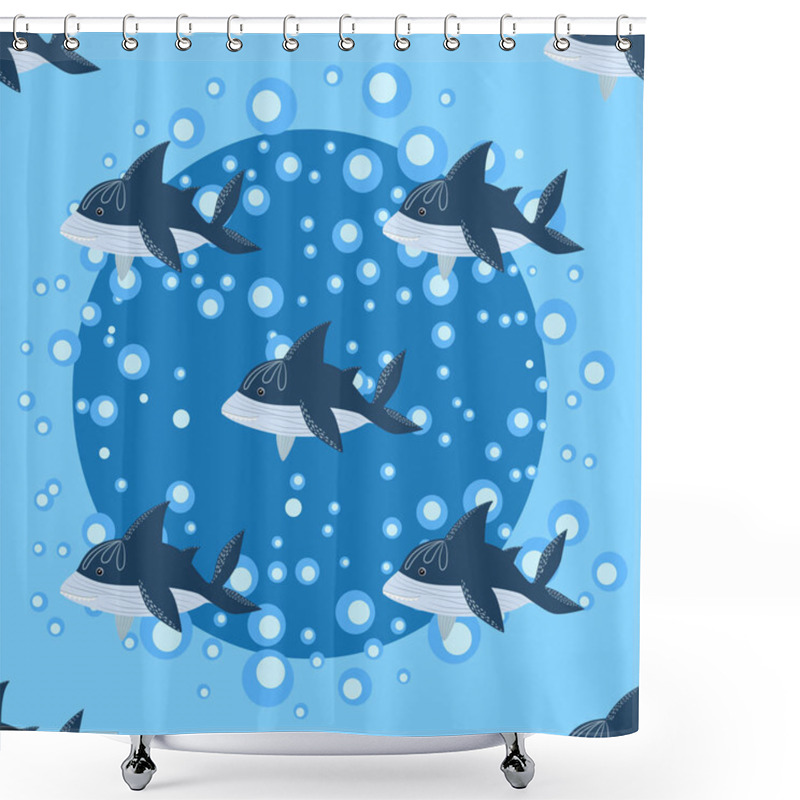 Personality  Seamless Pattern Shark In Scandinavian Style Surrounded By Fish, Starfish, Seaweed, Seashells, Hand Drawn Shower Curtains