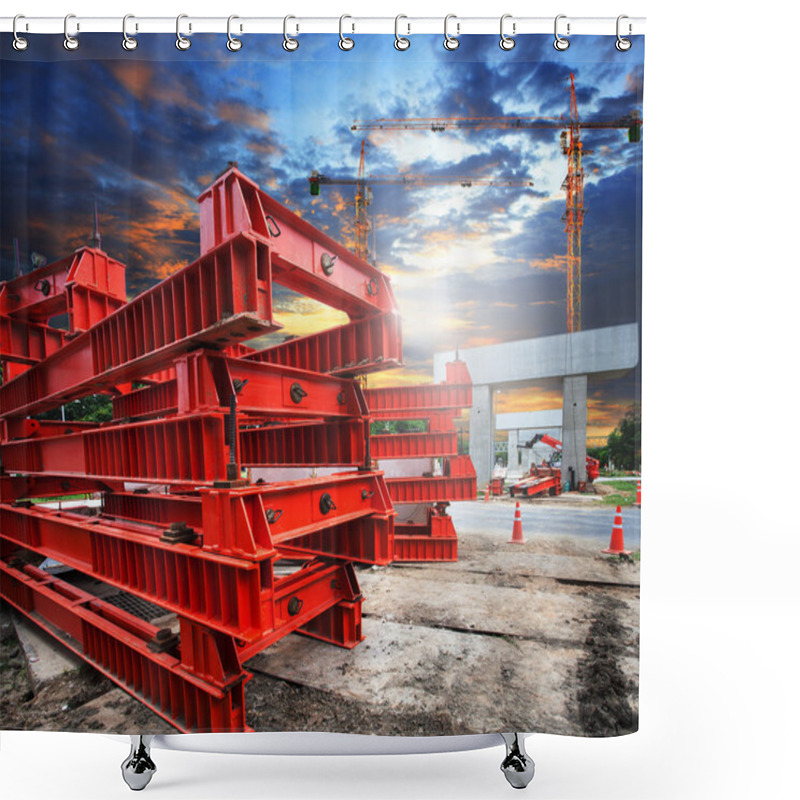 Personality  Heavy Trains Bridge Crossing Highways In Construction With Part Shower Curtains