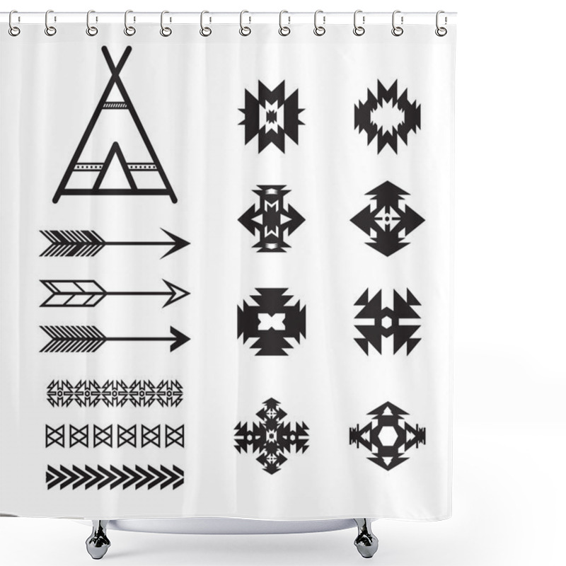 Personality  Aztec Ethnic Elements Set, Tribal Black And White Shower Curtains