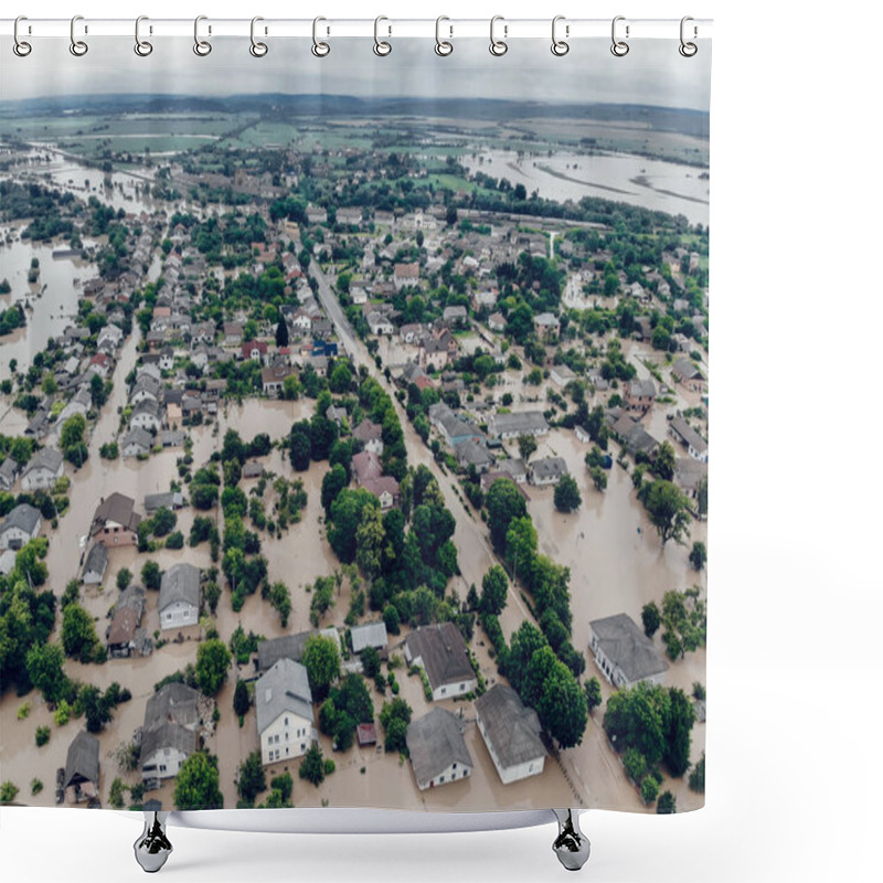 Personality  Climate Change And The Effects Of Global Warming. Flooded Village After Heavy Rains. Environmental Natural Disaster. Concept Of Global Catastrophes In The World. Shower Curtains