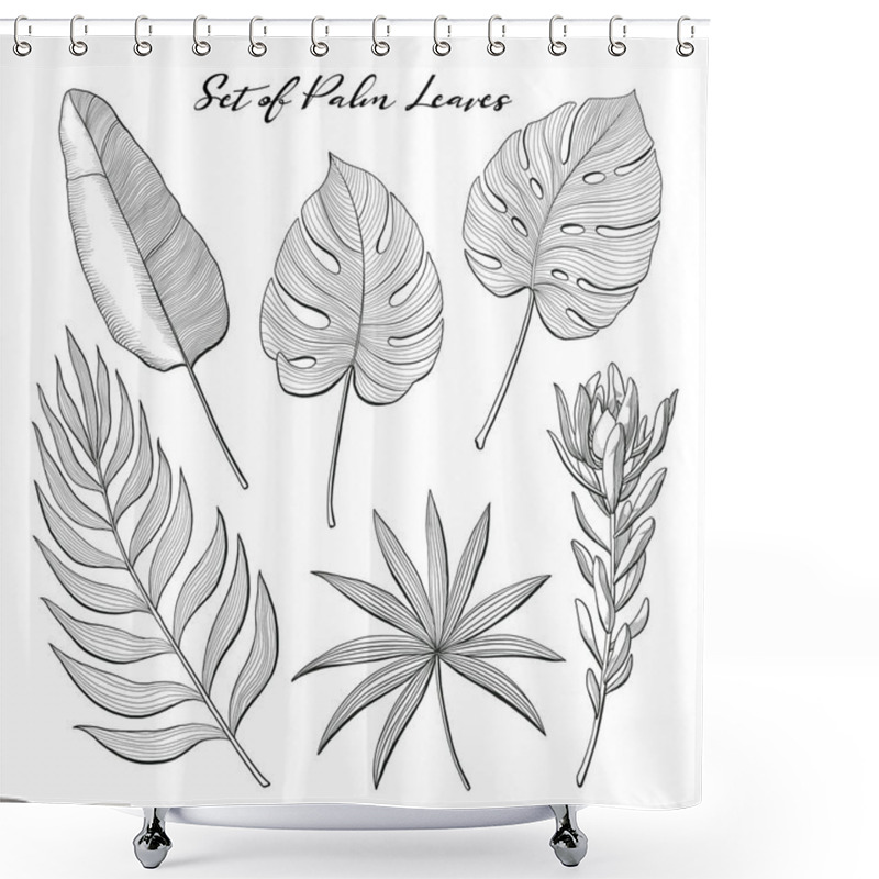 Personality  Set Of Hand-drawn Palm Leaves And Protea Flower Shower Curtains