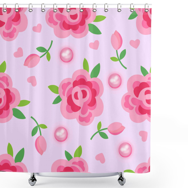 Personality  Pink Roses & Pearls Seamless Background Shower Curtains