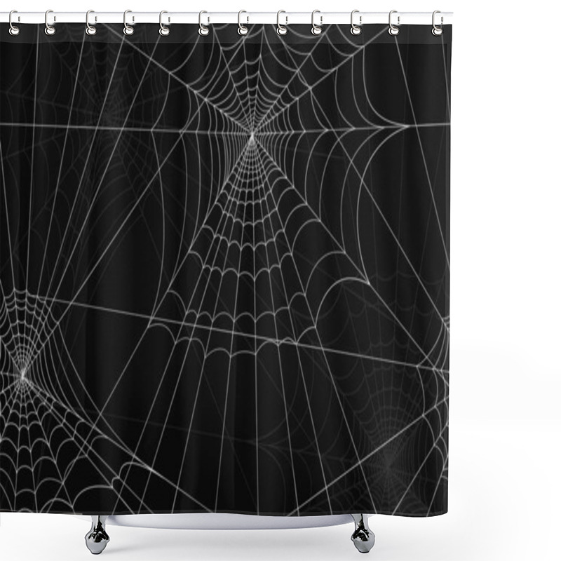 Personality  Spider Web Pattern Seamless. White Spider Web Drawings On Black Background. Shower Curtains