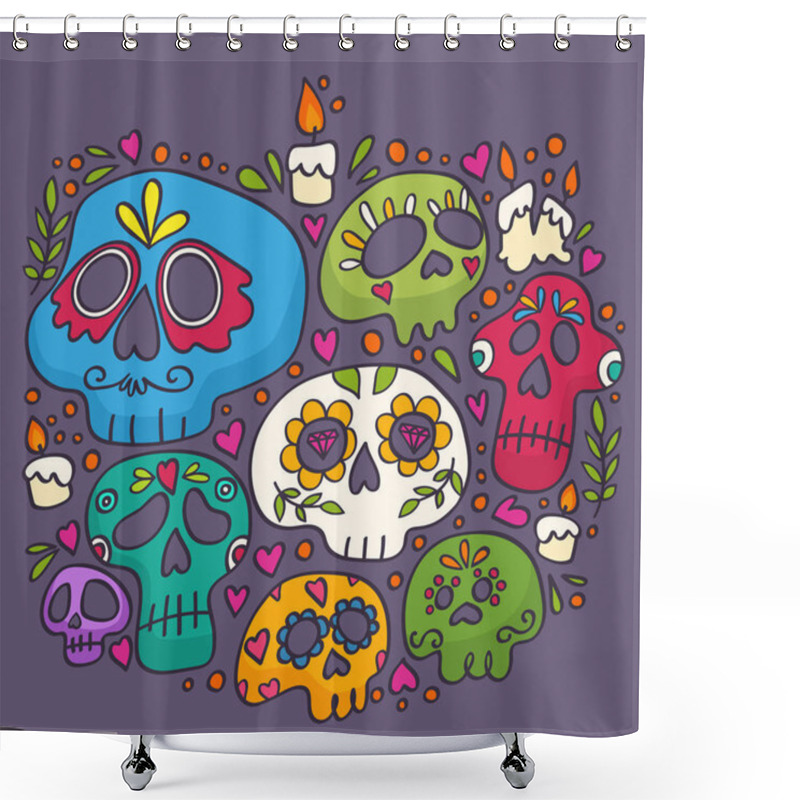 Personality  Day Of The Dead Print. Holy Death. Mexican Sugar Skulls. Shower Curtains