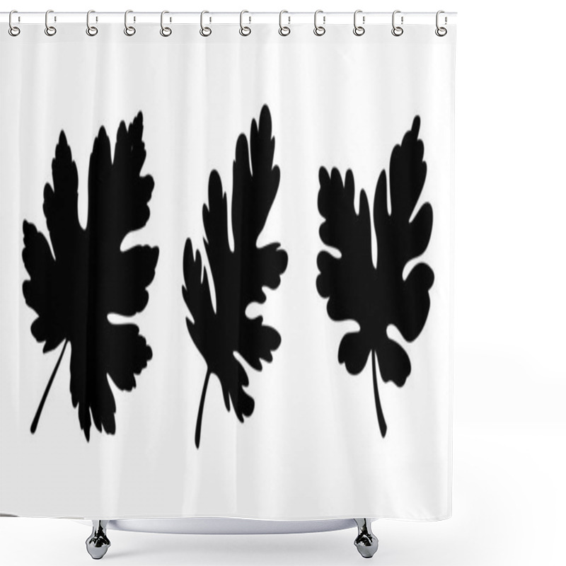 Personality   Three Elegant Black Leaf Silhouettes Vector On White Background Shower Curtains