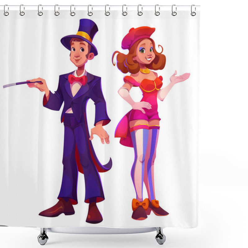 Personality  Carnival Circus Performer Magician People Cartoon. Artist In Costume Icon Set. Cirque Comedy Entertainment Isolated On White Background. Happy Female And Male Amusement Comedian Png Collection Shower Curtains