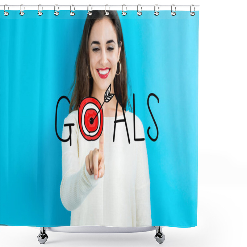 Personality  Goals Concept With Young Woman Shower Curtains