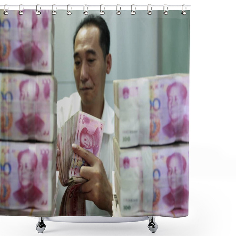 Personality  A Chinese Employee Counts RMB (renminbi) Yuan Notes At A Bank In Huaibei, Central Chinas Anhui Province, 6 November 2013 Shower Curtains