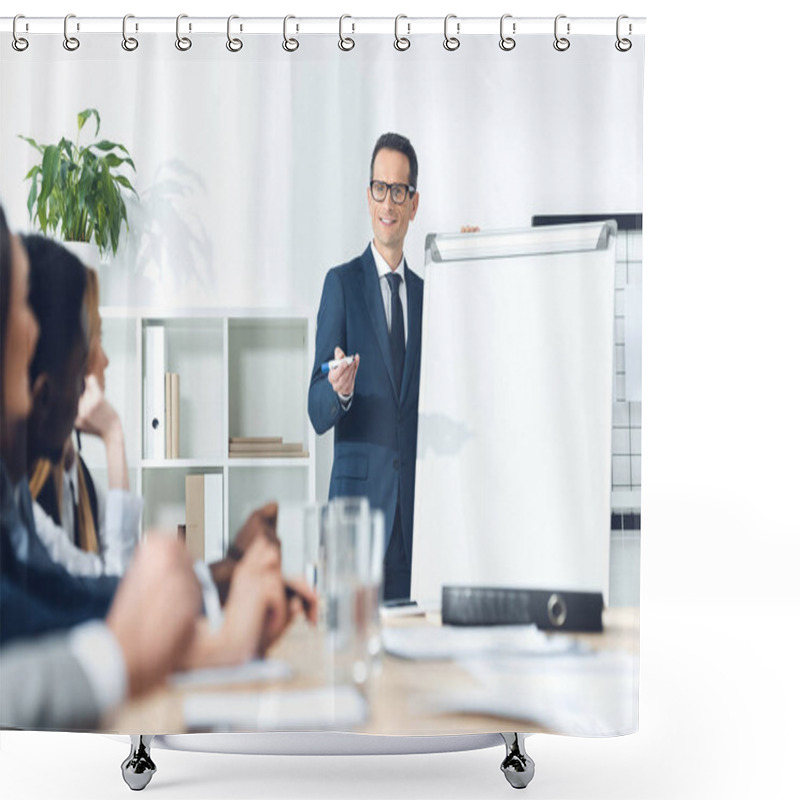 Personality  Businessman Giving Presentation Shower Curtains