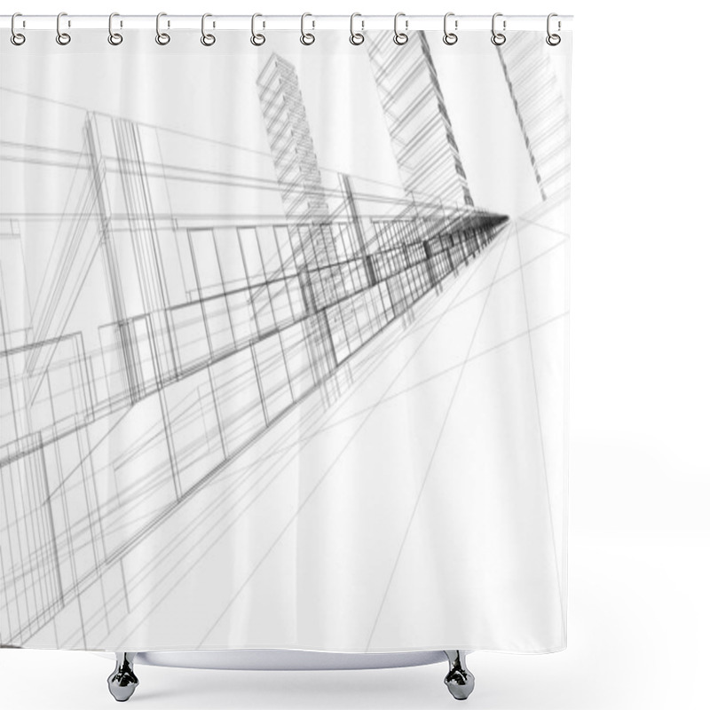 Personality  Wireframe Of Office Buildings Shower Curtains