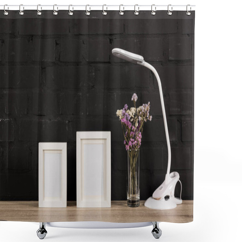 Personality  Empty Photo Frames And Table Lamp Shower Curtains