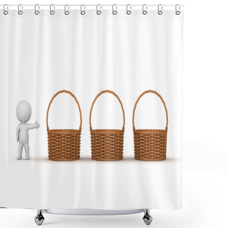 Personality  3D Character Showing Three Empty Wicker Weaved Baskets Shower Curtains