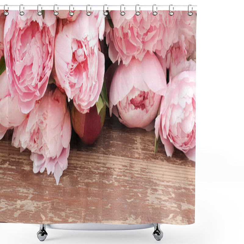 Personality  Pink Peony Roses On A Wooden Table Shower Curtains