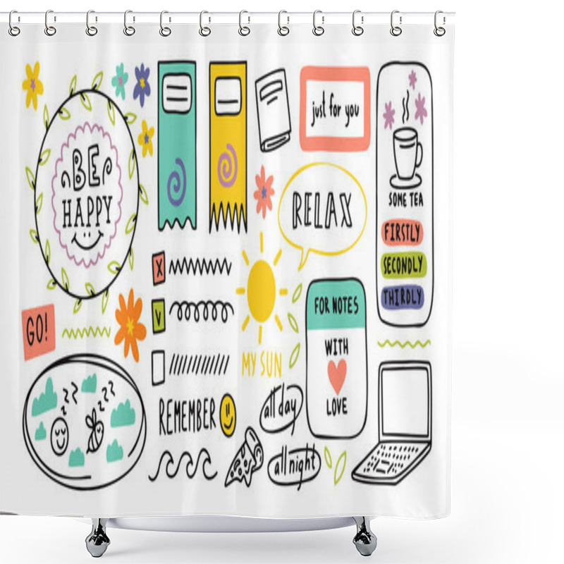 Personality  Diary Cute Note Elements. Hand Drawn Doodles Bullet Journal Banners. Shower Curtains